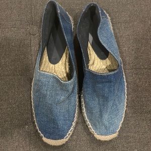 YSL monogram logo embroidered denim espadrilles
